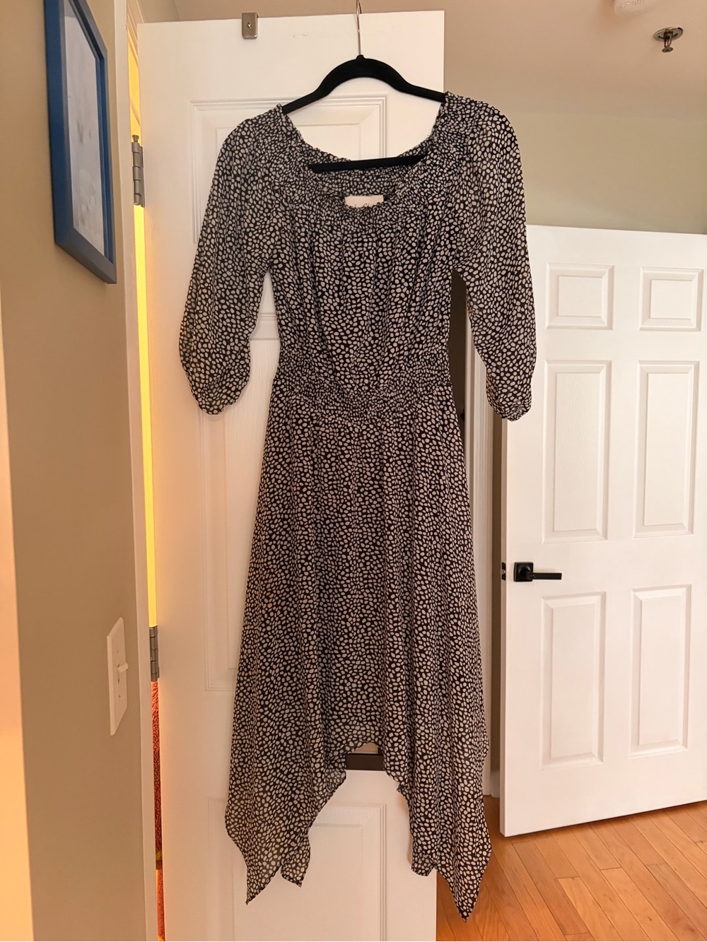 Charles Henry Black and White Printed Handkerchief Hem Dress
